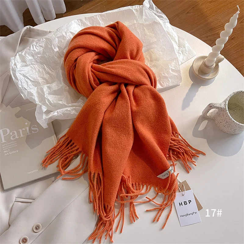 New Winer Warm Cashmere Scarf for Women Fashion Solid Thick Blanket Pashmina Shawl Wrap Female Bufanda Echarpe Foulard 2024