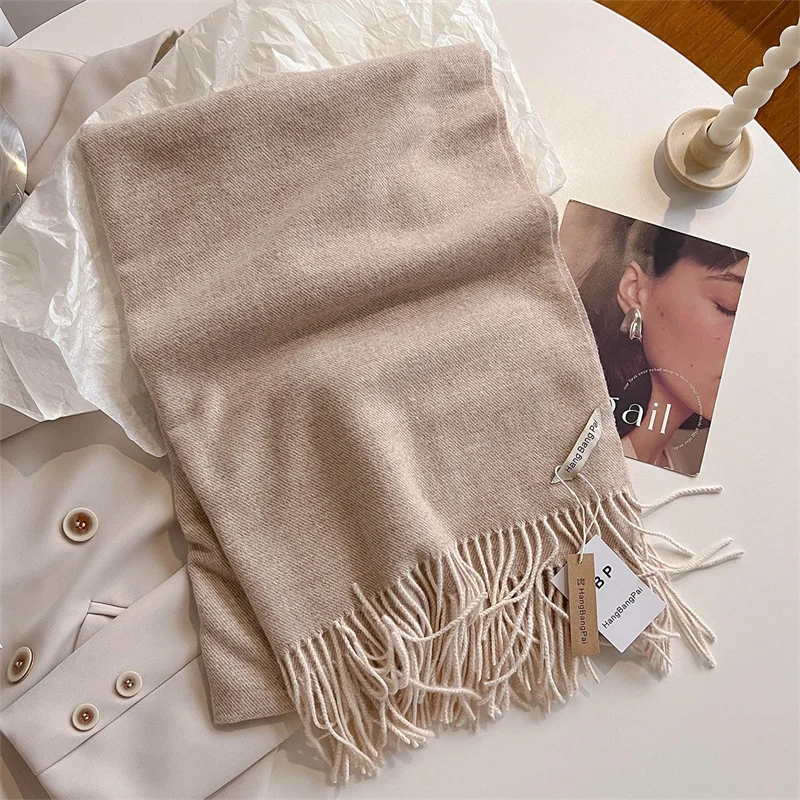 New Winer Warm Cashmere Scarf for Women Fashion Solid Thick Blanket Pashmina Shawl Wrap Female Bufanda Echarpe Foulard 2024