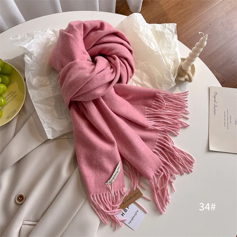 New Winer Warm Cashmere Scarf for Women Fashion Solid Thick Blanket Pashmina Shawl Wrap Female Bufanda Echarpe Foulard 2024