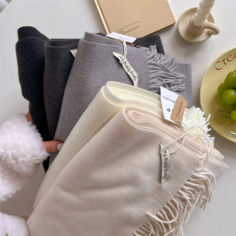 New Winer Warm Cashmere Scarf for Women Fashion Solid Thick Blanket Pashmina Shawl Wrap Female Bufanda Echarpe Foulard 2024