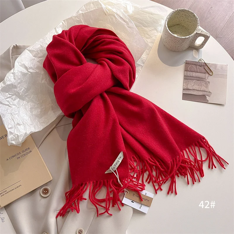 New Winer Warm Cashmere Scarf for Women Fashion Solid Thick Blanket Pashmina Shawl Wrap Female Bufanda Echarpe Foulard 2024