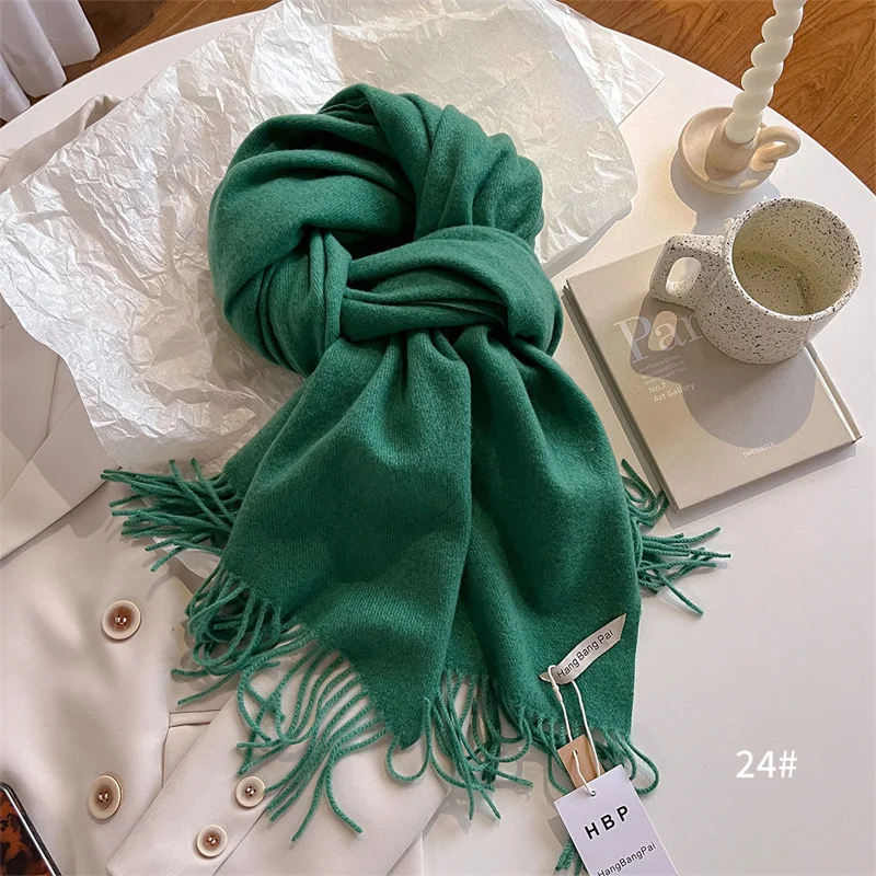 New Winer Warm Cashmere Scarf for Women Fashion Solid Thick Blanket Pashmina Shawl Wrap Female Bufanda Echarpe Foulard 2024