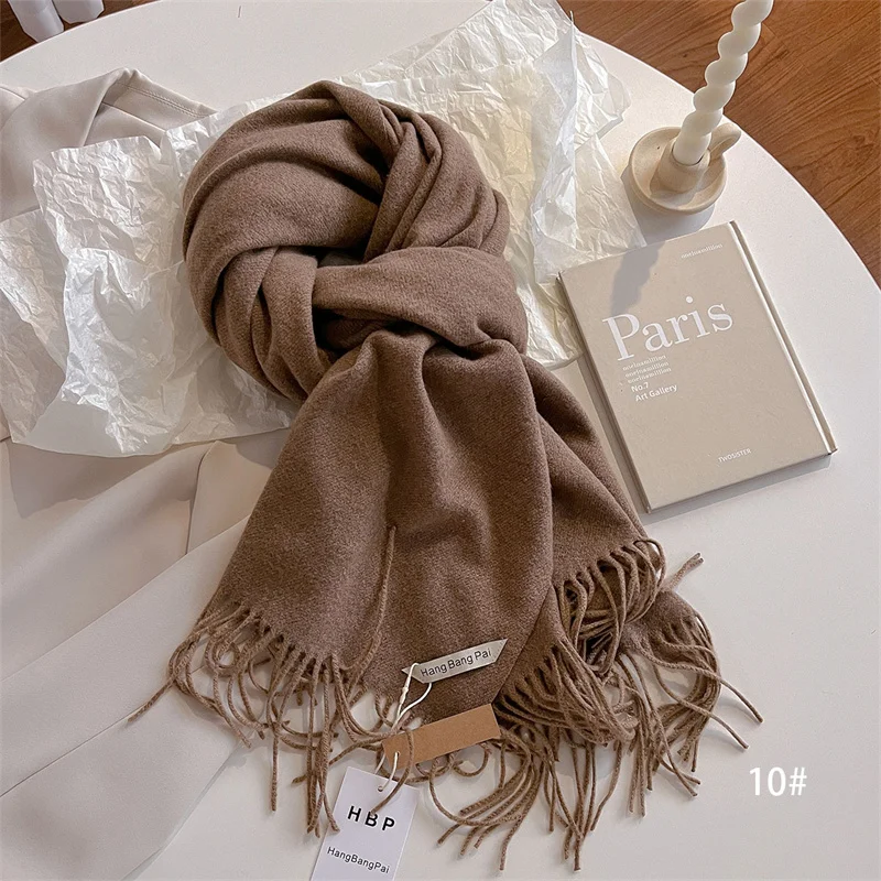 New Winer Warm Cashmere Scarf for Women Fashion Solid Thick Blanket Pashmina Shawl Wrap Female Bufanda Echarpe Foulard 2024