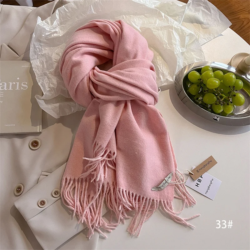 New Winer Warm Cashmere Scarf for Women Fashion Solid Thick Blanket Pashmina Shawl Wrap Female Bufanda Echarpe Foulard 2024
