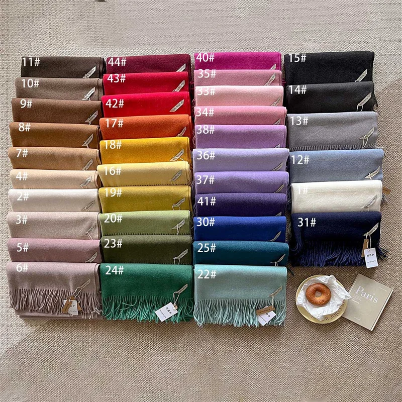 New Winer Warm Cashmere Scarf for Women Fashion Solid Thick Blanket Pashmina Shawl Wrap Female Bufanda Echarpe Foulard 2024