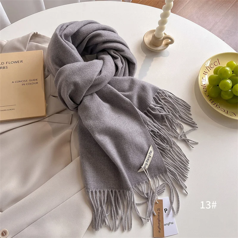 New Winer Warm Cashmere Scarf for Women Fashion Solid Thick Blanket Pashmina Shawl Wrap Female Bufanda Echarpe Foulard 2024
