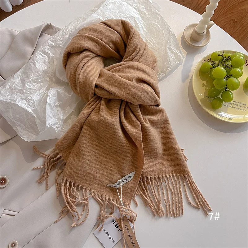 New Winer Warm Cashmere Scarf for Women Fashion Solid Thick Blanket Pashmina Shawl Wrap Female Bufanda Echarpe Foulard 2024