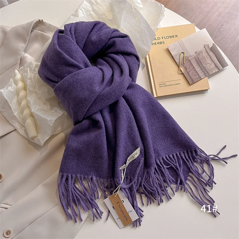 New Winer Warm Cashmere Scarf for Women Fashion Solid Thick Blanket Pashmina Shawl Wrap Female Bufanda Echarpe Foulard 2024