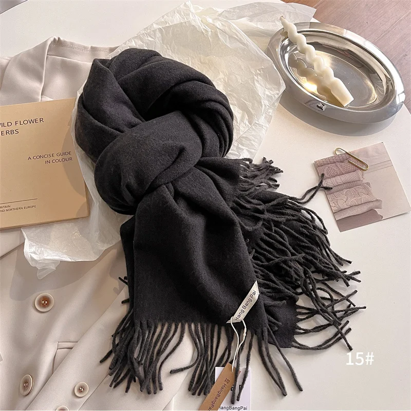 New Winer Warm Cashmere Scarf for Women Fashion Solid Thick Blanket Pashmina Shawl Wrap Female Bufanda Echarpe Foulard 2024