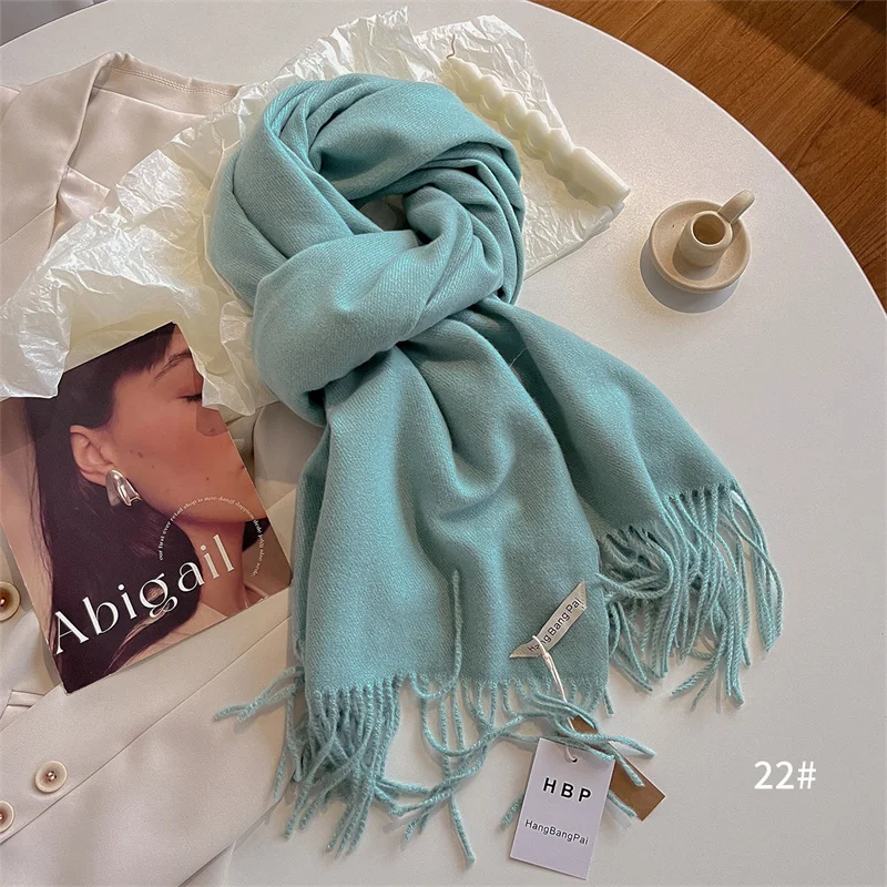 New Winer Warm Cashmere Scarf for Women Fashion Solid Thick Blanket Pashmina Shawl Wrap Female Bufanda Echarpe Foulard 2024