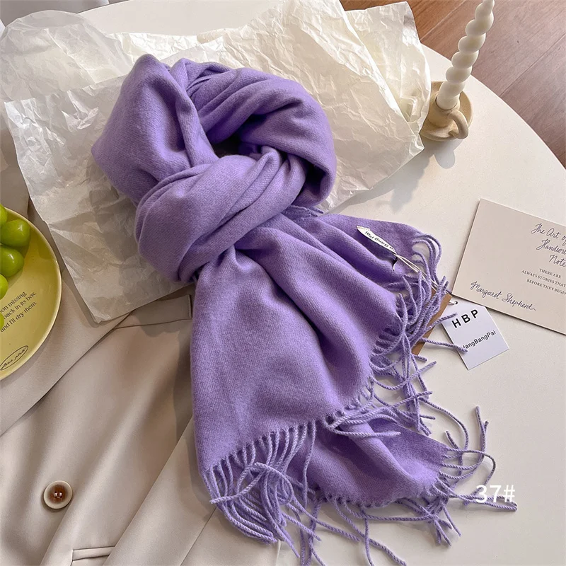 New Winer Warm Cashmere Scarf for Women Fashion Solid Thick Blanket Pashmina Shawl Wrap Female Bufanda Echarpe Foulard 2024