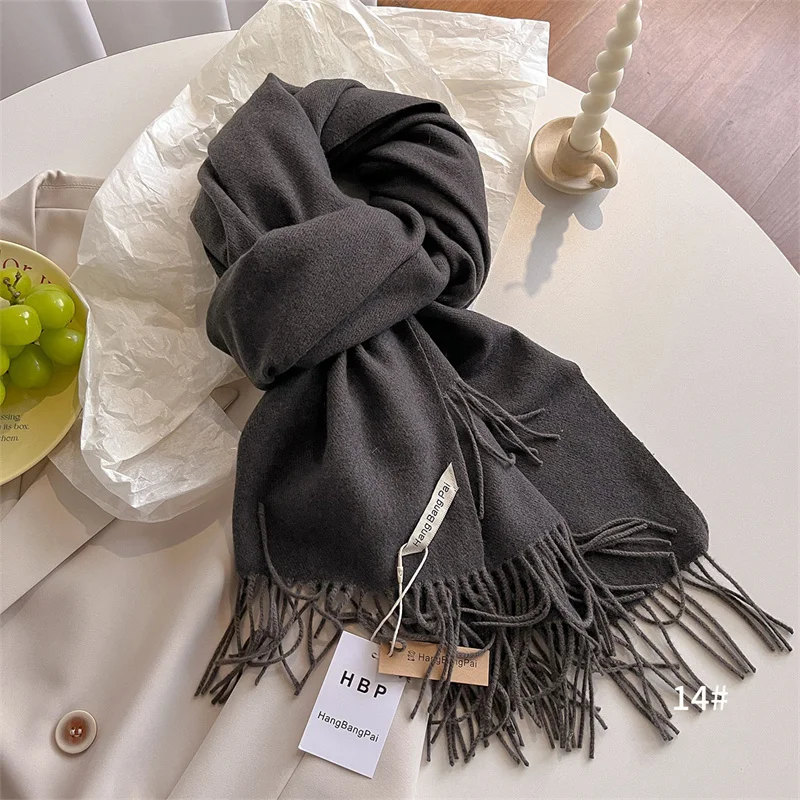 New Winer Warm Cashmere Scarf for Women Fashion Solid Thick Blanket Pashmina Shawl Wrap Female Bufanda Echarpe Foulard 2024