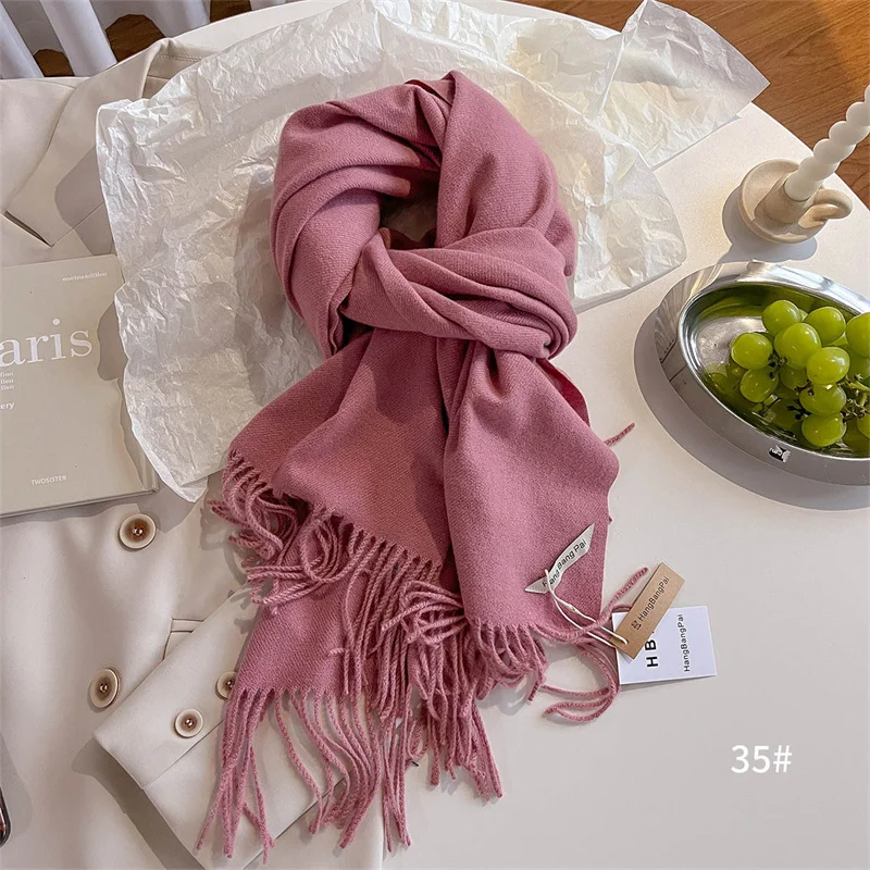 New Winer Warm Cashmere Scarf for Women Fashion Solid Thick Blanket Pashmina Shawl Wrap Female Bufanda Echarpe Foulard 2024