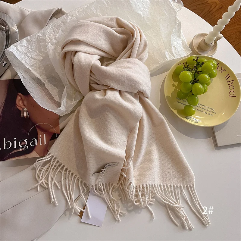 New Winer Warm Cashmere Scarf for Women Fashion Solid Thick Blanket Pashmina Shawl Wrap Female Bufanda Echarpe Foulard 2024