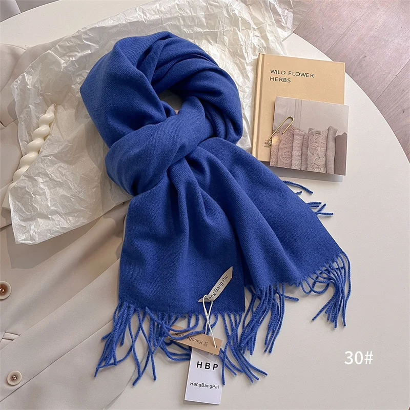 New Winer Warm Cashmere Scarf for Women Fashion Solid Thick Blanket Pashmina Shawl Wrap Female Bufanda Echarpe Foulard 2024