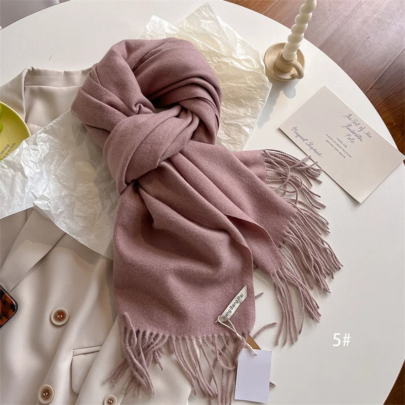 New Winer Warm Cashmere Scarf for Women Fashion Solid Thick Blanket Pashmina Shawl Wrap Female Bufanda Echarpe Foulard 2024