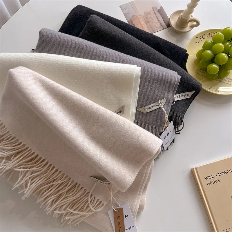 New Winer Warm Cashmere Scarf for Women Fashion Solid Thick Blanket Pashmina Shawl Wrap Female Bufanda Echarpe Foulard 2024