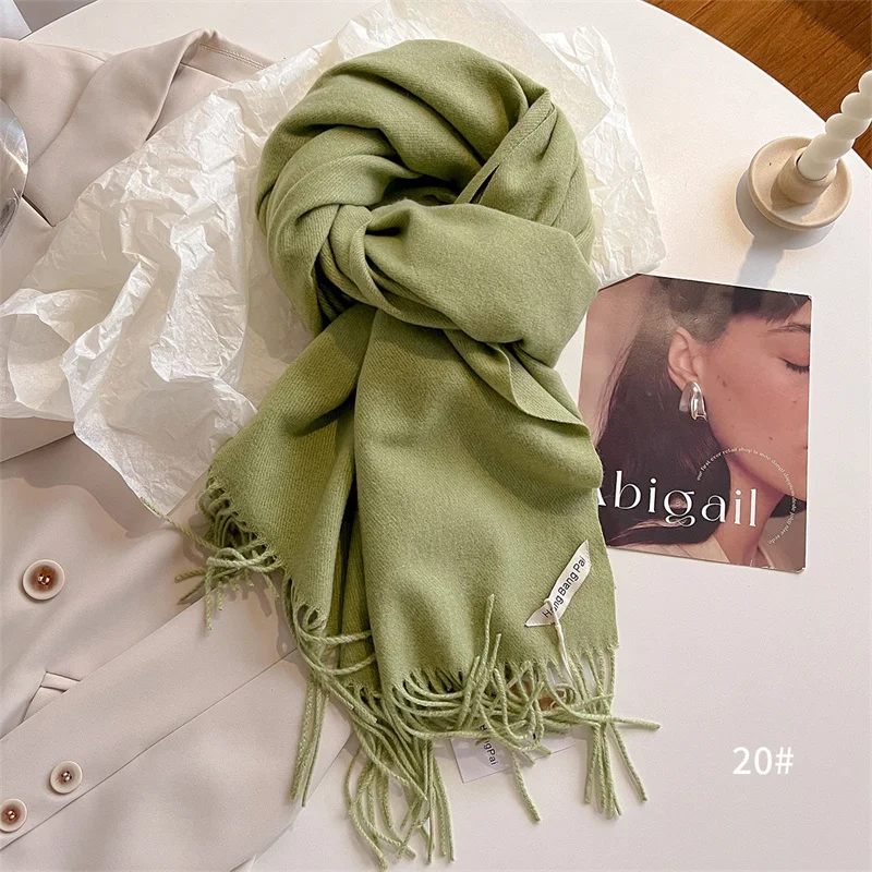 New Winer Warm Cashmere Scarf for Women Fashion Solid Thick Blanket Pashmina Shawl Wrap Female Bufanda Echarpe Foulard 2024