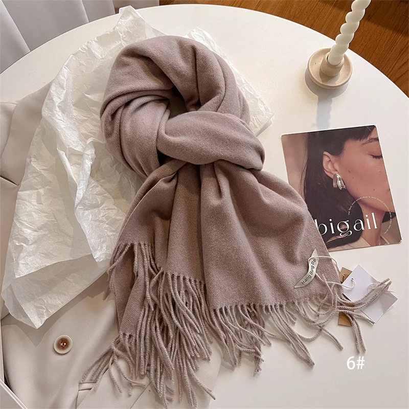 New Winer Warm Cashmere Scarf for Women Fashion Solid Thick Blanket Pashmina Shawl Wrap Female Bufanda Echarpe Foulard 2024