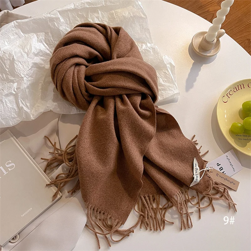 New Winer Warm Cashmere Scarf for Women Fashion Solid Thick Blanket Pashmina Shawl Wrap Female Bufanda Echarpe Foulard 2024