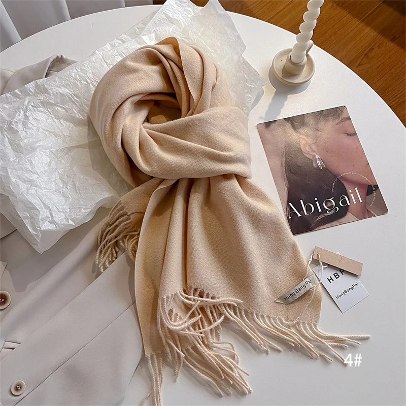 New Winer Warm Cashmere Scarf for Women Fashion Solid Thick Blanket Pashmina Shawl Wrap Female Bufanda Echarpe Foulard 2024