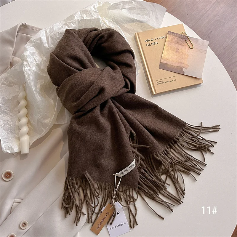 New Winer Warm Cashmere Scarf for Women Fashion Solid Thick Blanket Pashmina Shawl Wrap Female Bufanda Echarpe Foulard 2024