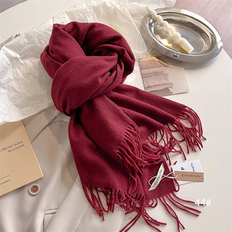 New Winer Warm Cashmere Scarf for Women Fashion Solid Thick Blanket Pashmina Shawl Wrap Female Bufanda Echarpe Foulard 2024