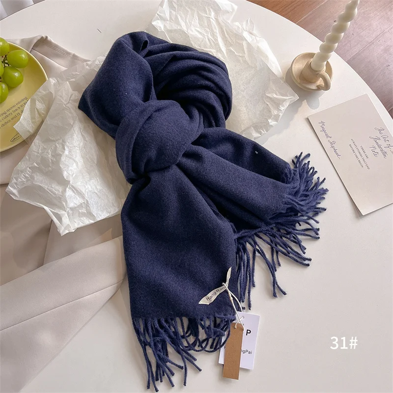 New Winer Warm Cashmere Scarf for Women Fashion Solid Thick Blanket Pashmina Shawl Wrap Female Bufanda Echarpe Foulard 2024