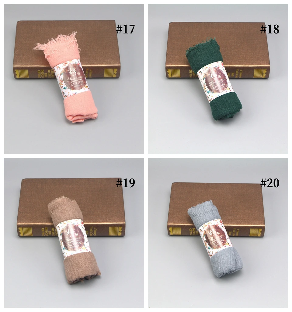 HUISHI Scarf Muslim Women Bubble Cotton Solid Islam Muslim Head Scarf Shawls and Wraps Female Foulard Crinkle Cloud Hijab