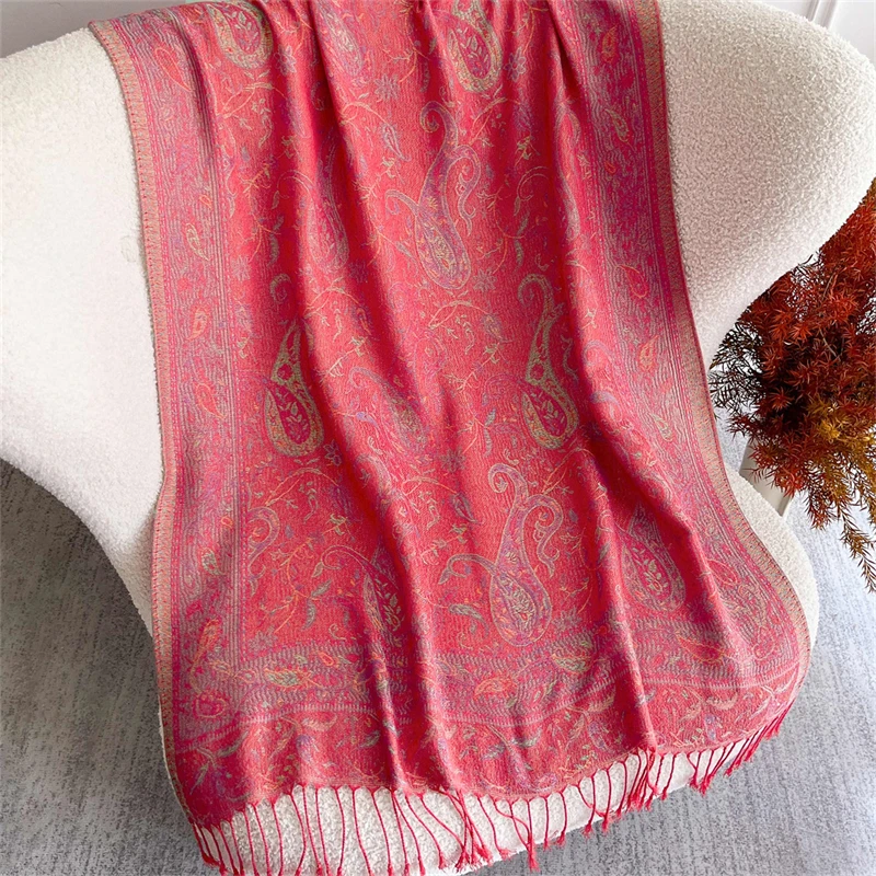 Thicken Embroidery Cashmere Winter Scarves Women Pareo Cape Warm Muslim Shawl Chunky Headscarf Wrap Ladies Elegant Poncho Turban