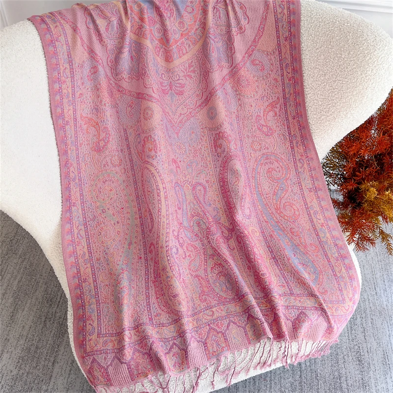 Thicken Embroidery Cashmere Winter Scarves Women Pareo Cape Warm Muslim Shawl Chunky Headscarf Wrap Ladies Elegant Poncho Turban