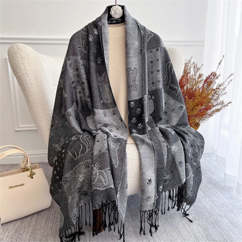 Thicken Embroidery Cashmere Winter Scarves Women Pareo Cape Warm Muslim Shawl Chunky Headscarf Wrap Ladies Elegant Poncho Turban