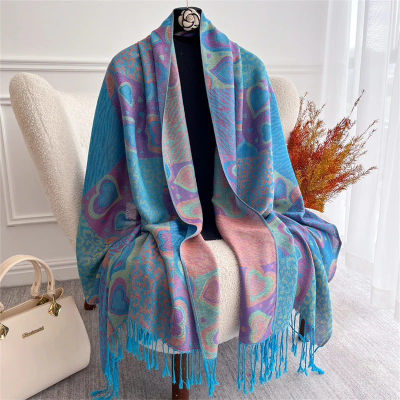 Thicken Embroidery Cashmere Winter Scarves Women Pareo Cape Warm Muslim Shawl Chunky Headscarf Wrap Ladies Elegant Poncho Turban