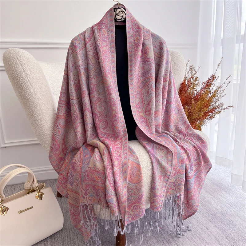 Thicken Embroidery Cashmere Winter Scarves Women Pareo Cape Warm Muslim Shawl Chunky Headscarf Wrap Ladies Elegant Poncho Turban