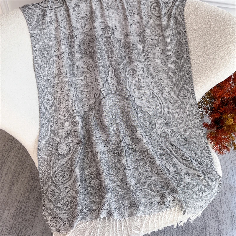 Thicken Embroidery Cashmere Winter Scarves Women Pareo Cape Warm Muslim Shawl Chunky Headscarf Wrap Ladies Elegant Poncho Turban