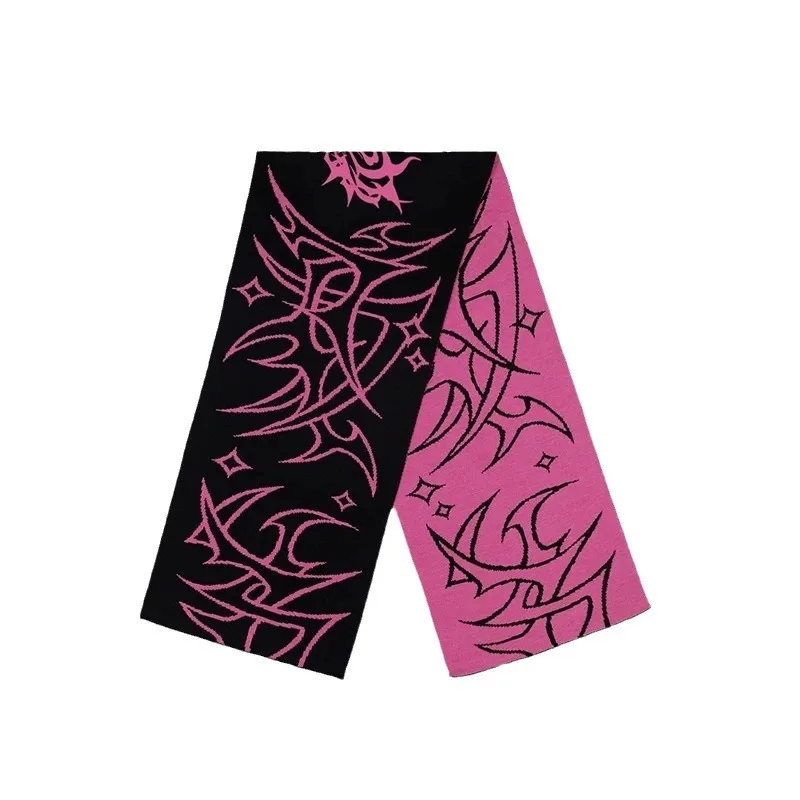 Y2K Gothic Men's Scarf Women's Vintage Fashion Creative Knitting Scarves Muffler Unisex Winter Warm Neck Accessory Streetwear