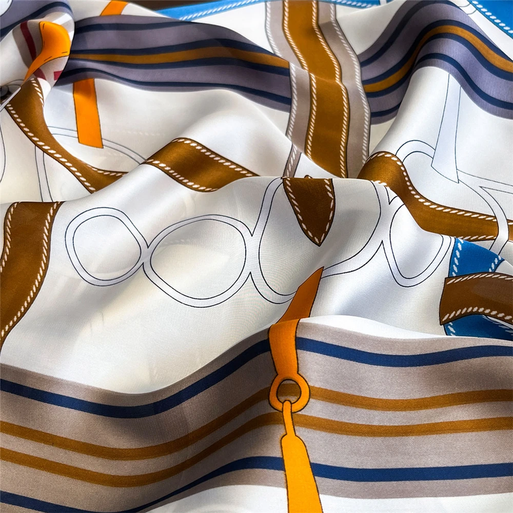 Breathable 70x70cm Square Silk Scarf Lemon Print Spring Summer Head Wrap Hair Band Elegant Shawl for Women