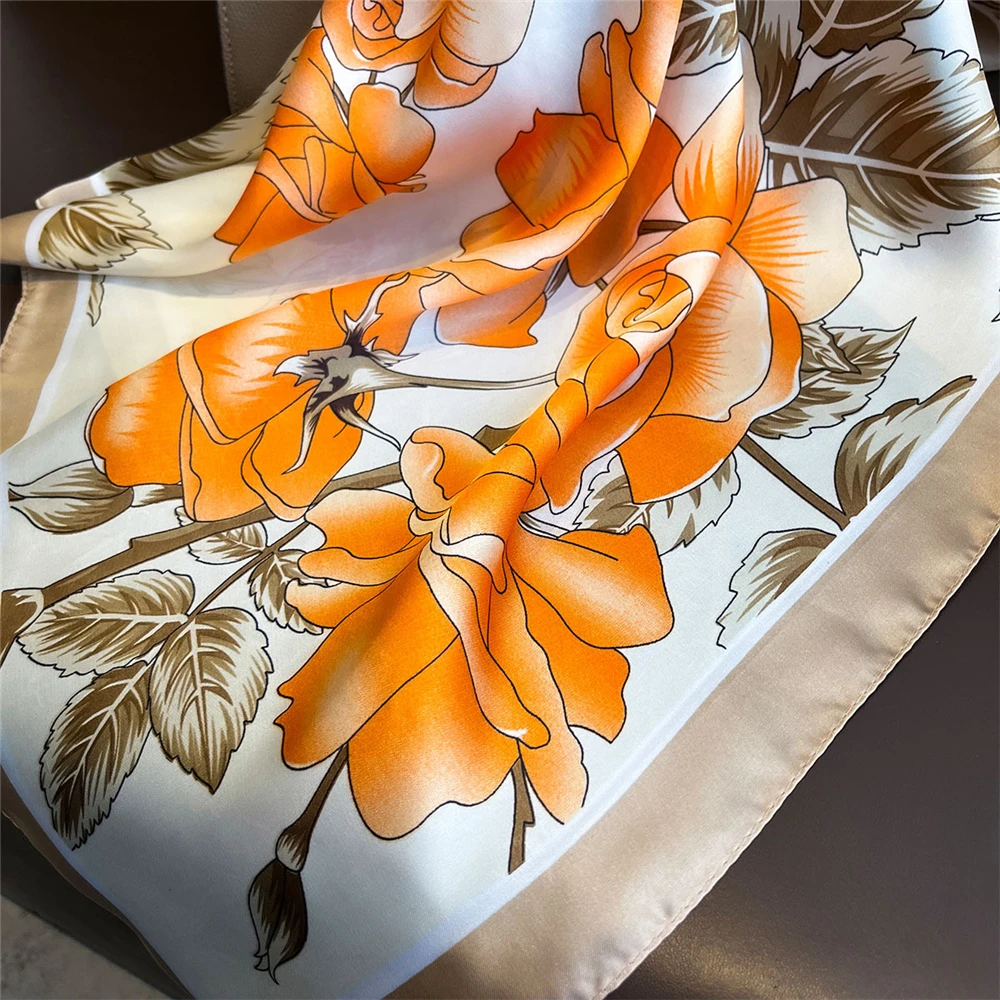 Breathable 70x70cm Square Silk Scarf Lemon Print Spring Summer Head Wrap Hair Band Elegant Shawl for Women