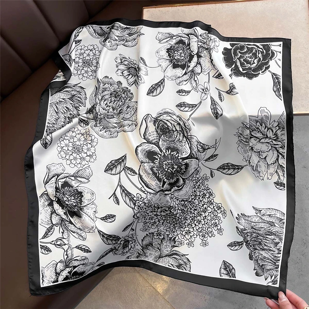 Breathable 70x70cm Square Silk Scarf Lemon Print Spring Summer Head Wrap Hair Band Elegant Shawl for Women