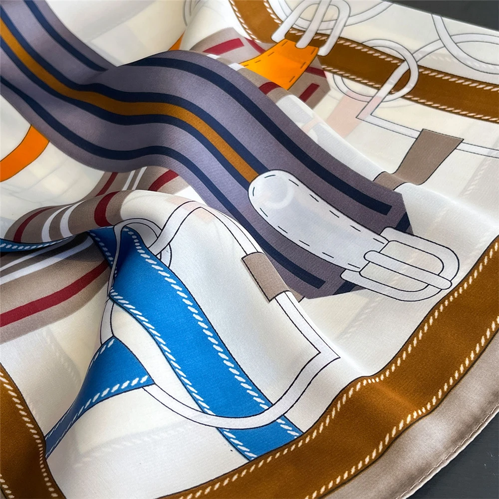 Breathable 70x70cm Square Silk Scarf Lemon Print Spring Summer Head Wrap Hair Band Elegant Shawl for Women