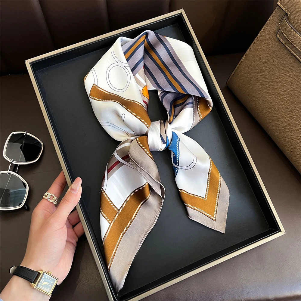 Breathable 70x70cm Square Silk Scarf Lemon Print Spring Summer Head Wrap Hair Band Elegant Shawl for Women