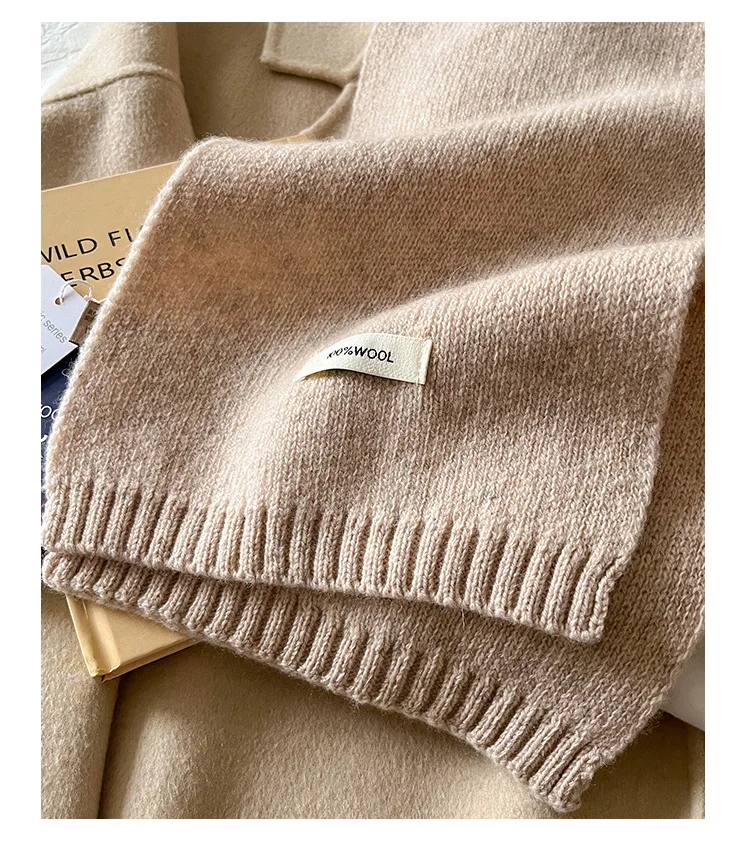 2025 100% Australian Wool Scarf Women Winter  Solid Color Knitted Scarf Windproof Thick Warm Neck Protection Ladies Knit Scarf