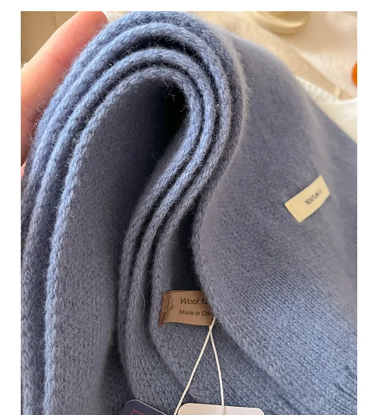 2025 100% Australian Wool Scarf Women Winter  Solid Color Knitted Scarf Windproof Thick Warm Neck Protection Ladies Knit Scarf