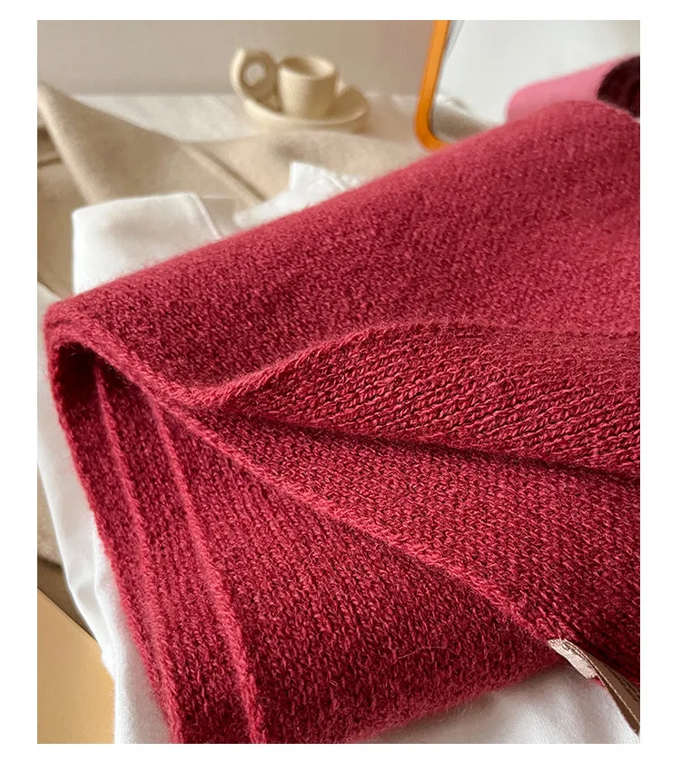 2025 100% Australian Wool Scarf Women Winter  Solid Color Knitted Scarf Windproof Thick Warm Neck Protection Ladies Knit Scarf
