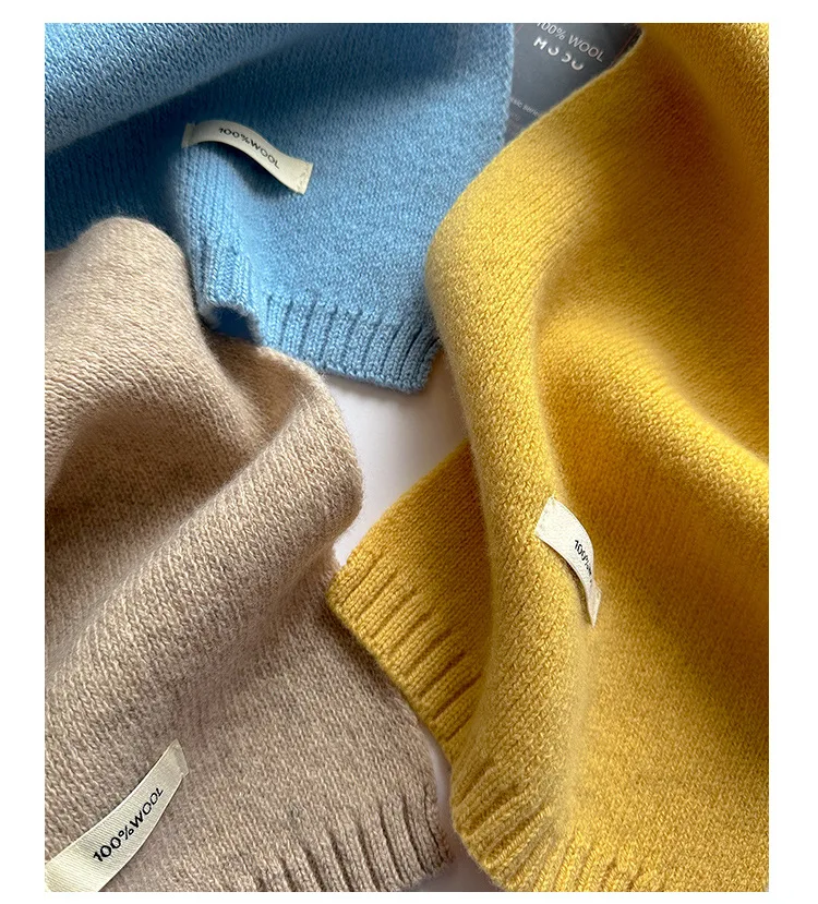 2025 100% Australian Wool Scarf Women Winter  Solid Color Knitted Scarf Windproof Thick Warm Neck Protection Ladies Knit Scarf