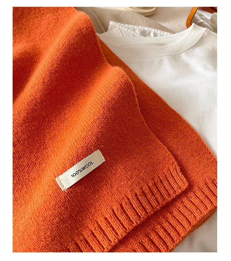 2025 100% Australian Wool Scarf Women Winter  Solid Color Knitted Scarf Windproof Thick Warm Neck Protection Ladies Knit Scarf
