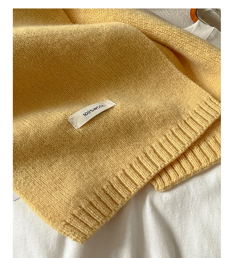 2025 100% Australian Wool Scarf Women Winter  Solid Color Knitted Scarf Windproof Thick Warm Neck Protection Ladies Knit Scarf