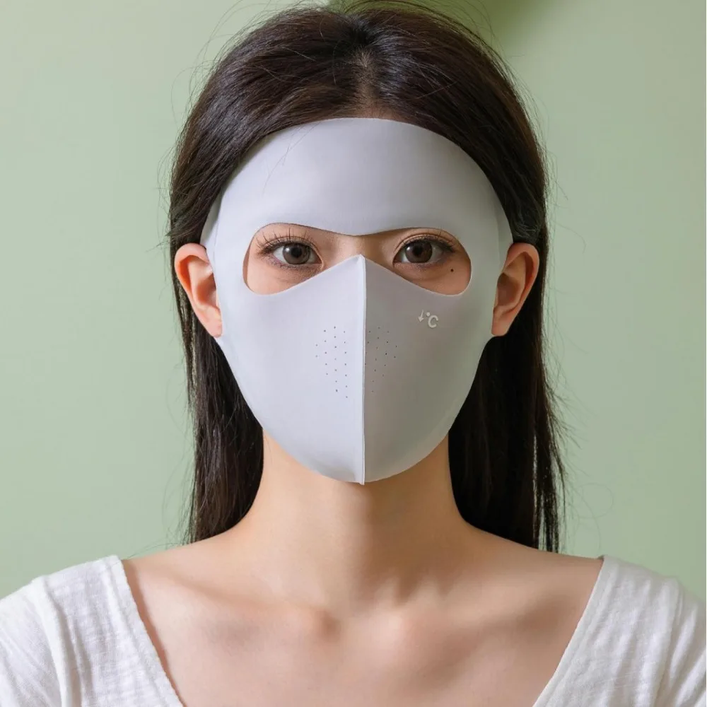 Polyester UPF50+ Sunscreen Mask Breathable Small Hole Ice Silk Face Clothing Lightweight Elastic Face Sun Protection Work