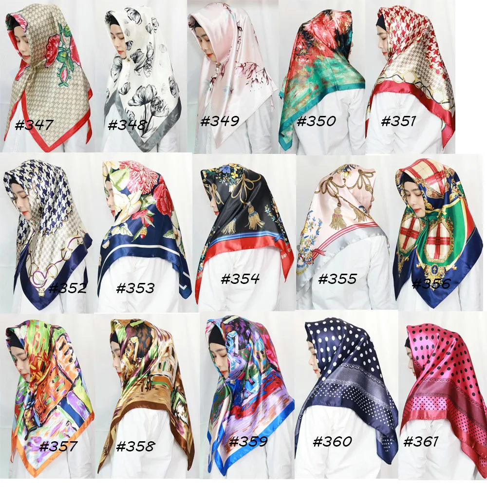New Versatile Retro Chain Printed Silk Scarf with Simulated Satin Complexion Ding 90cm Fashionable Large Square Scarf
