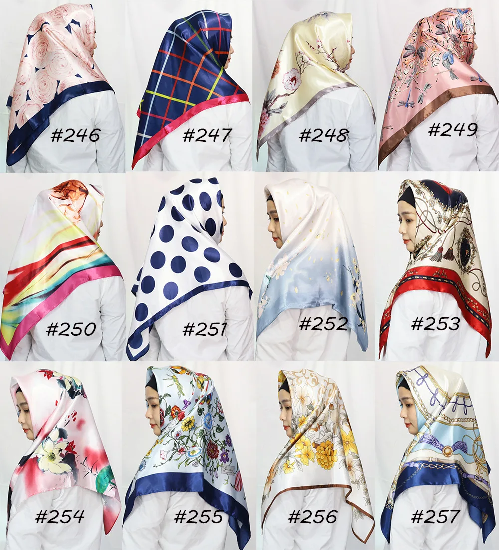 New Versatile Retro Chain Printed Silk Scarf with Simulated Satin Complexion Ding 90cm Fashionable Large Square Scarf